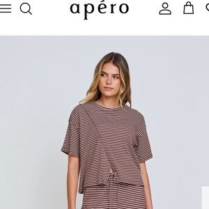 Apero Ivy Stripe Wrap Tee - Chocolate / White